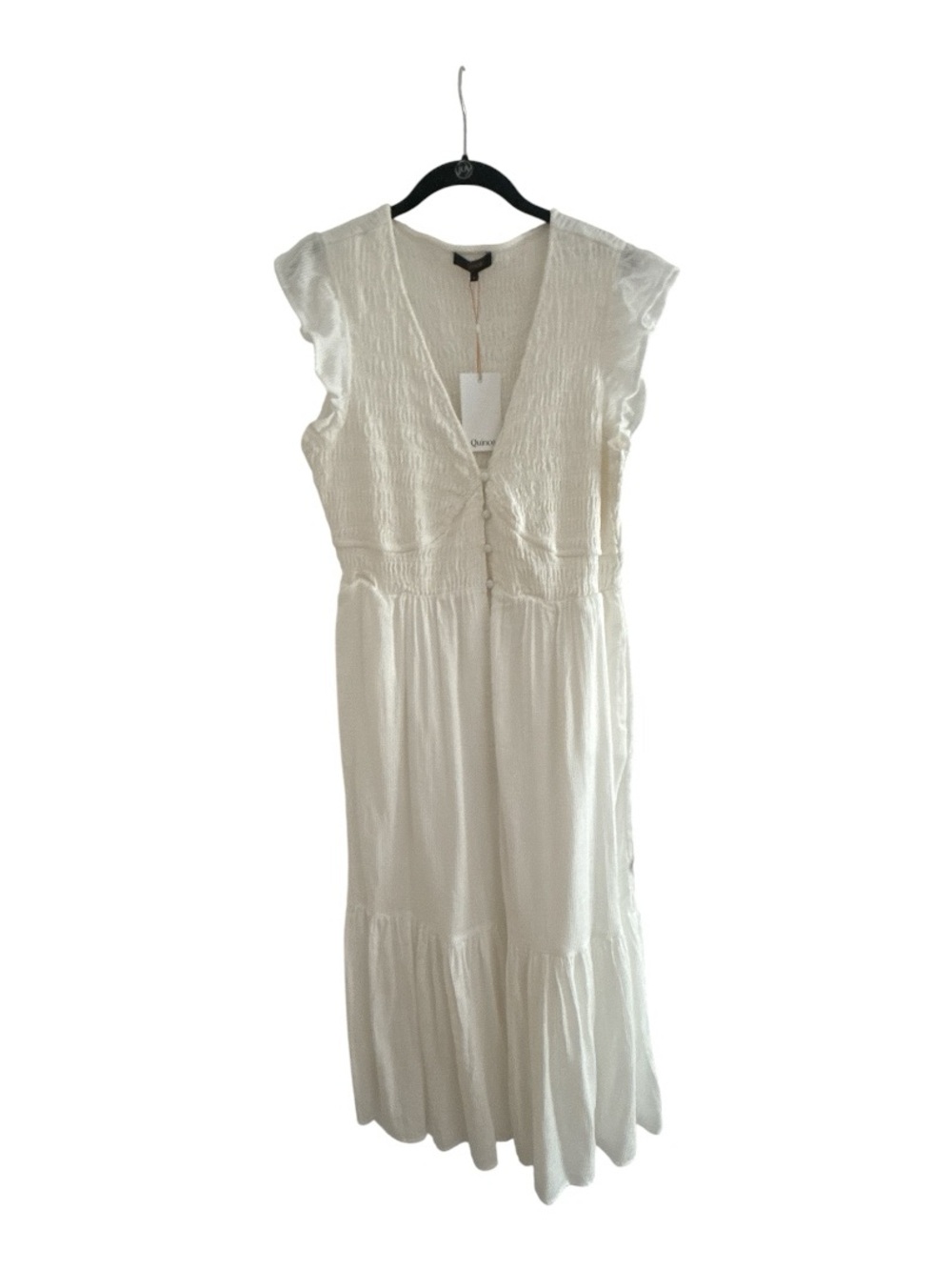 NWT Quince 100% Organic Cotton Smocked V-Neck Midi Dress - Picture 7 of 8